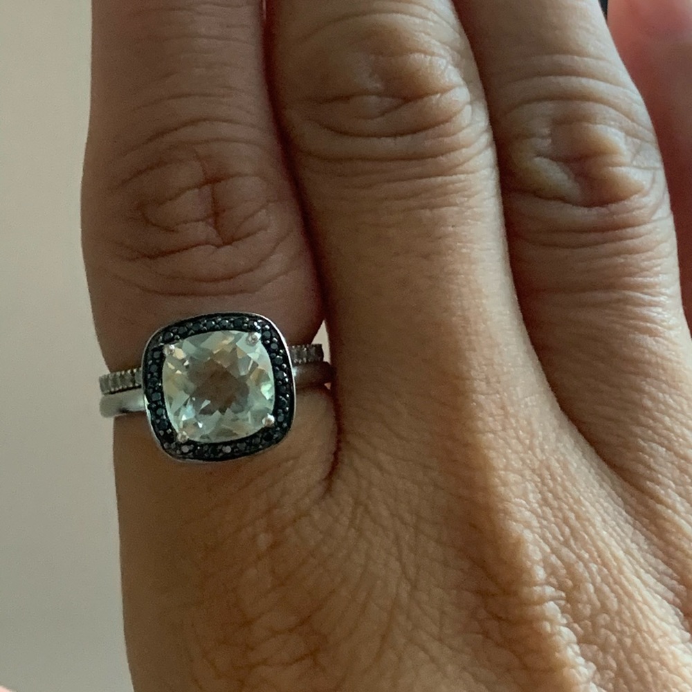Green amethyst and black diamond 14k gold ring - Picture 5 of 8